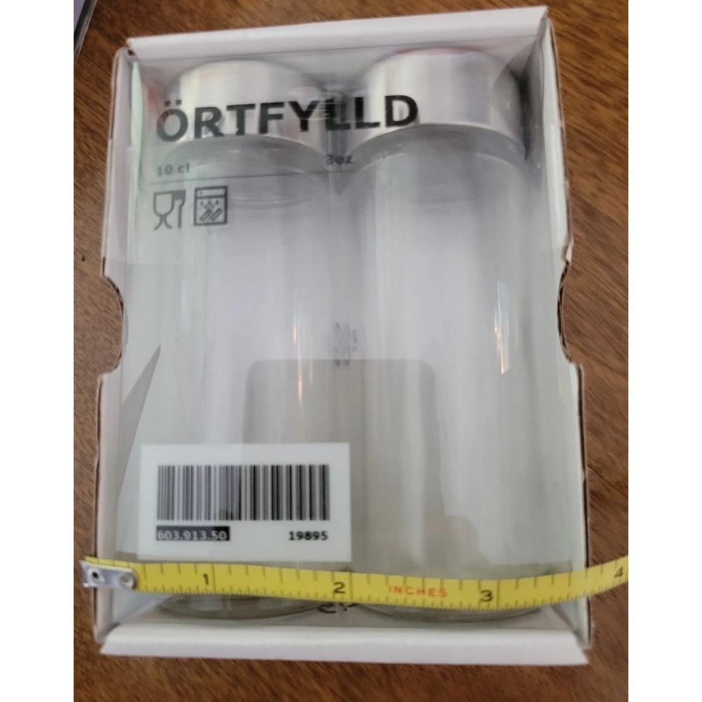 IKEA ÖRTFYLLD Spice Jars Set of 2 Glass Stainless Steel 3 oz New Discontinued